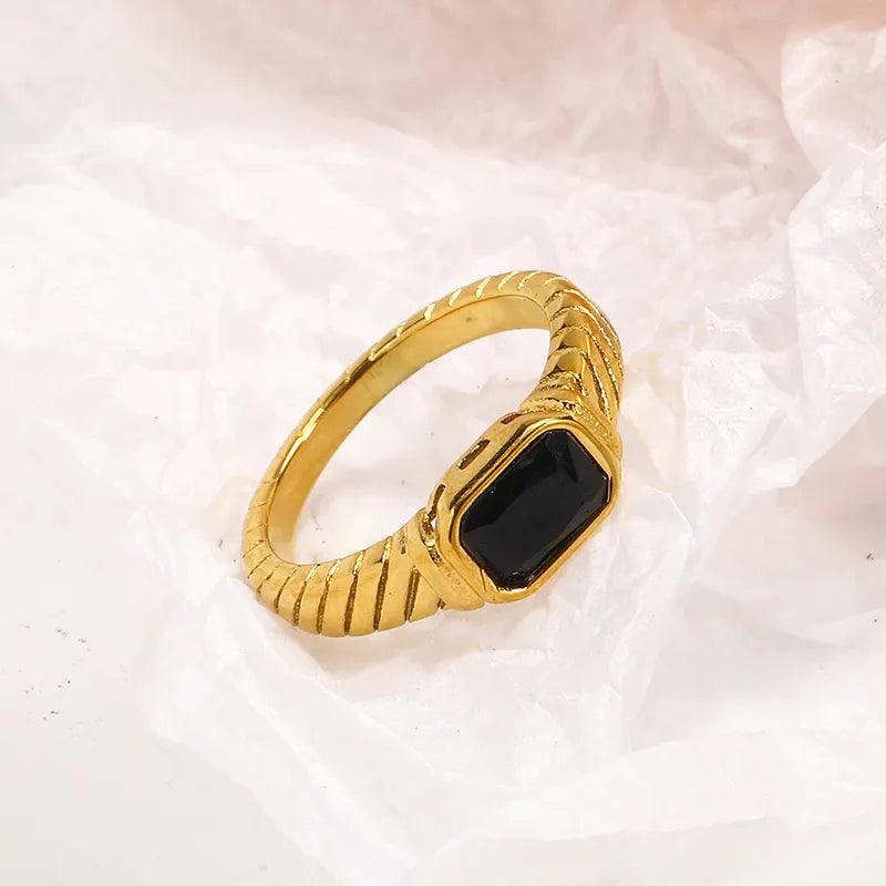 simple style square titanium steel inlay zircon rings - Lilah jewellery boutique
