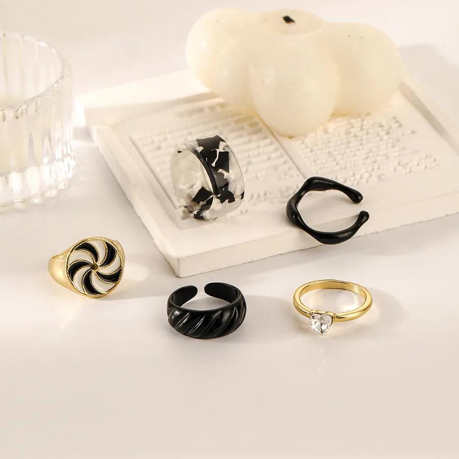 Wholesale Jewelry Fashion Geometric Stainless Steel Artificial Gemstones 18K Gold Plated Plating Rings - Lilah jewellery boutique