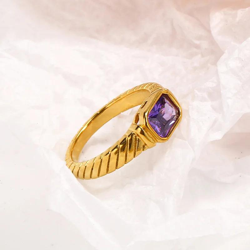 simple style square titanium steel inlay zircon rings - Lilah jewellery boutique