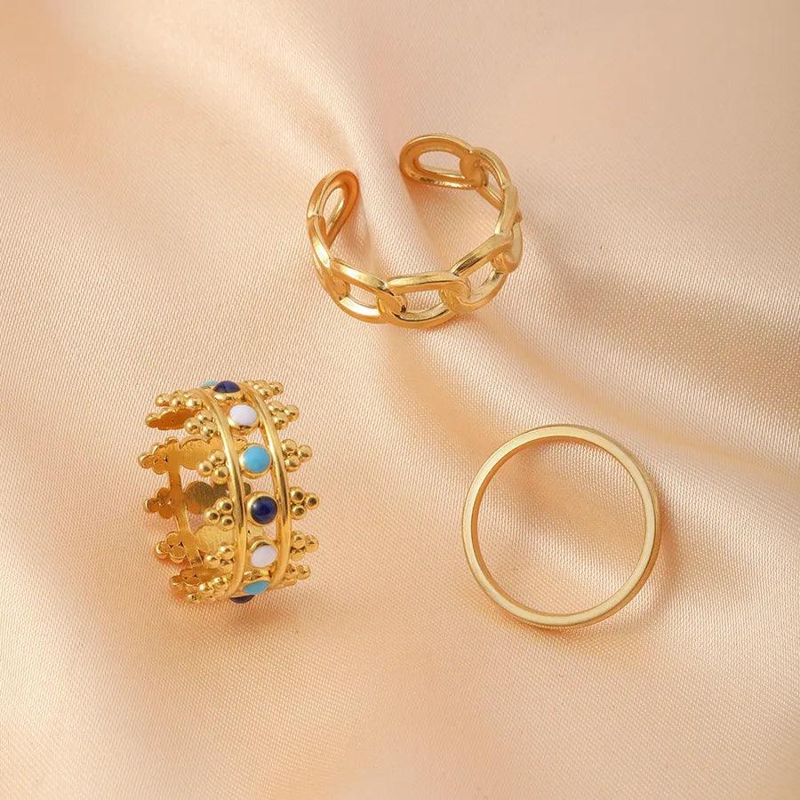 Wholesale Jewelry Fashion Geometric Stainless Steel Artificial Gemstones 18K Gold Plated Plating Rings - Lilah jewellery boutique