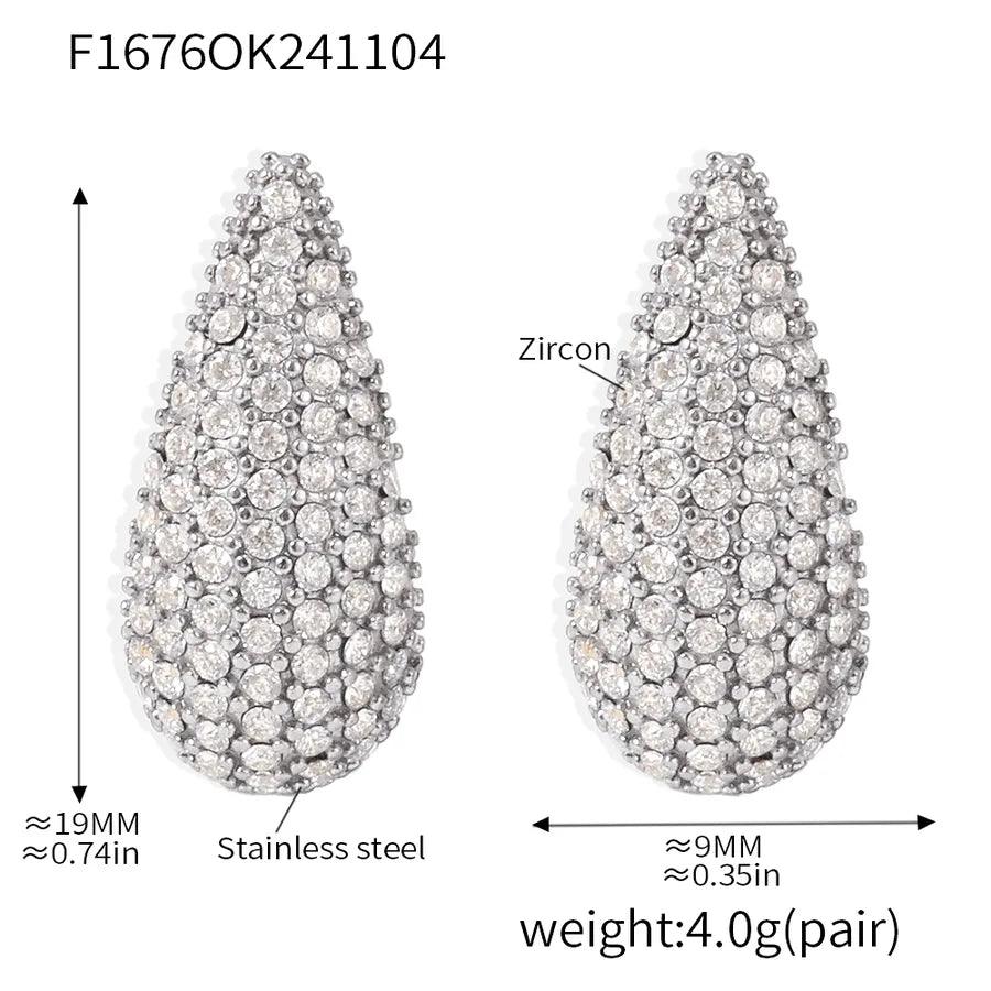 1 Pair Luxurious Shiny Water Droplets 304 Stainless Steel Zircon 18K Gold Plated Ear Studs - Lilah jewellery boutique