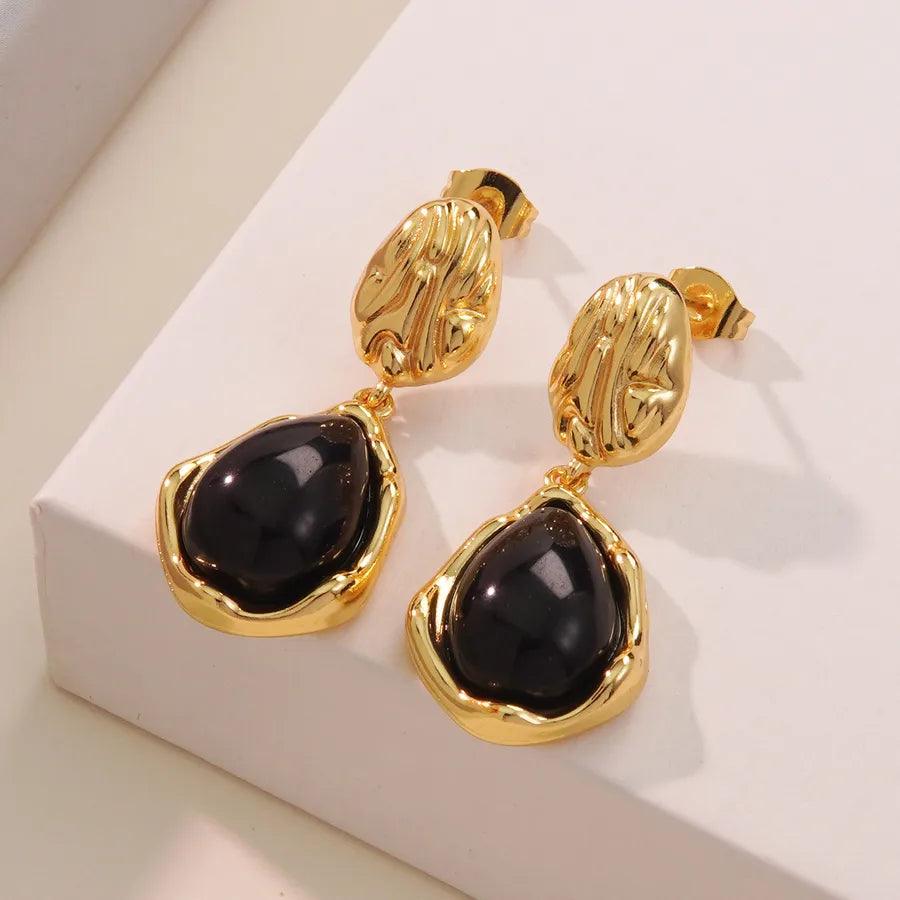 1 Pair Vintage Style Classic Style Streetwear Geometric Inlay 304 Stainless Steel Resin Imitation Gold Drop Earrings - Lilah jewellery boutique