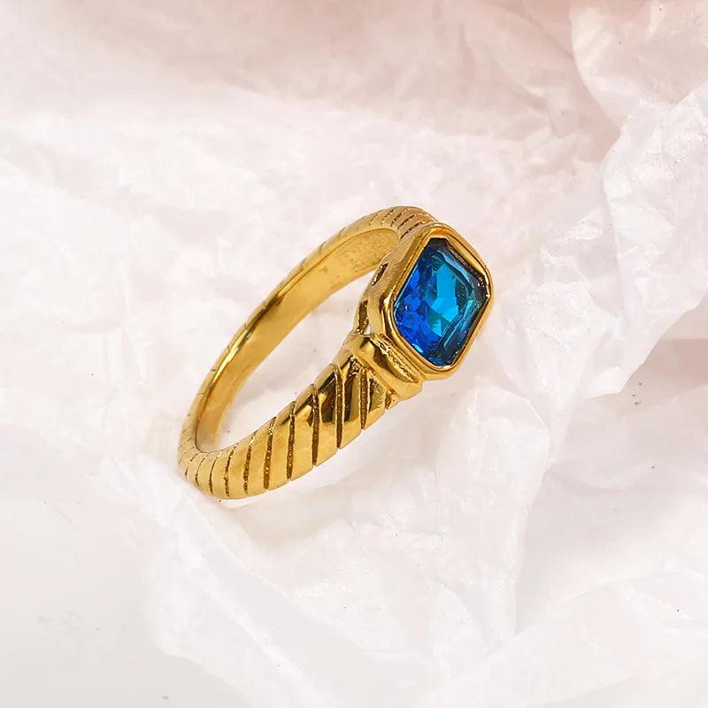 simple style square titanium steel inlay zircon rings - Lilah jewellery boutique