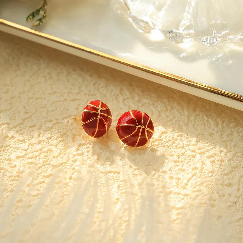 1 Pair Simple Style Sports Commute Basketball Football Enamel Plating 304 Stainless Steel 14K Gold Plated Ear Studs - Lilah jewellery boutique