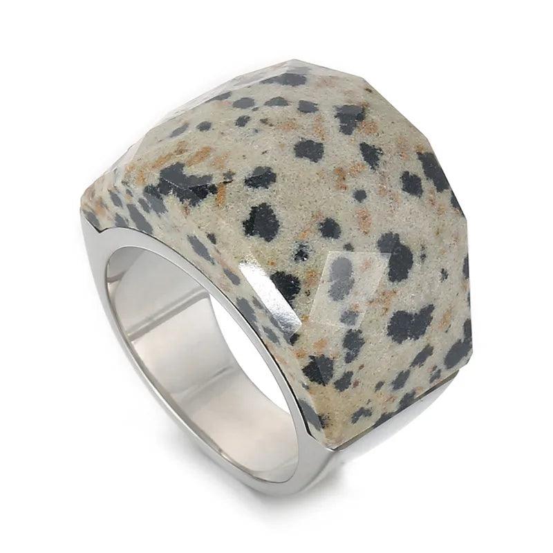 fashion round stainless steel plating inlay natural stone rings 1 piece - Lilah jewellery boutique