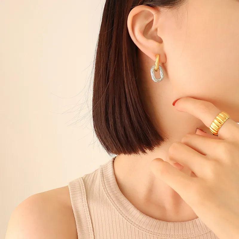 Κρικάκια δίχρωμα Titanium Steel 18K Gold Plated Earrings - Lilah jewellery boutique