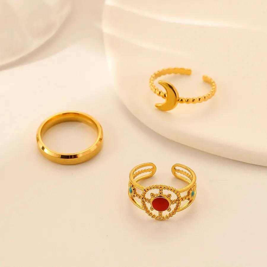 Wholesale Jewelry Fashion Geometric Stainless Steel Artificial Gemstones 18K Gold Plated Plating Rings - Lilah jewellery boutique