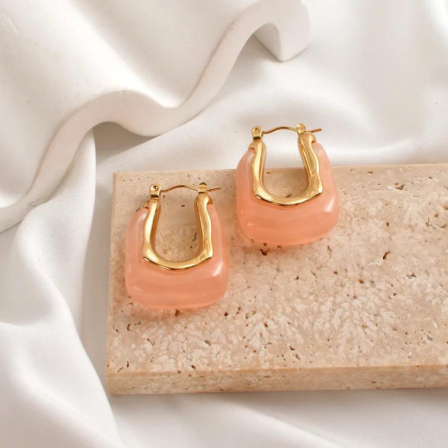 Κρίκοι με σχέδιο από ρητίνη 304 Stainless Steel Earrings - Lilah jewellery boutique