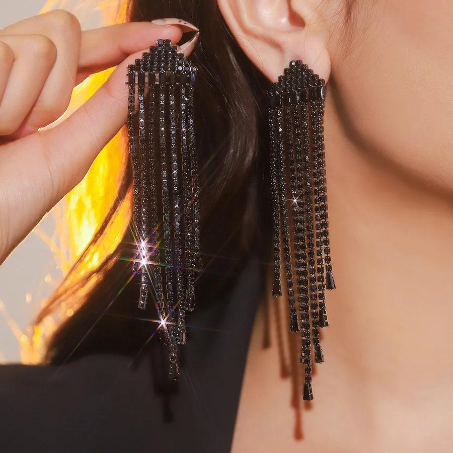 1 Pair Elegant Shiny Solid Color Inlay 304 Stainless Steel Rhinestones Drop Earrings - Lilah jewellery boutique
