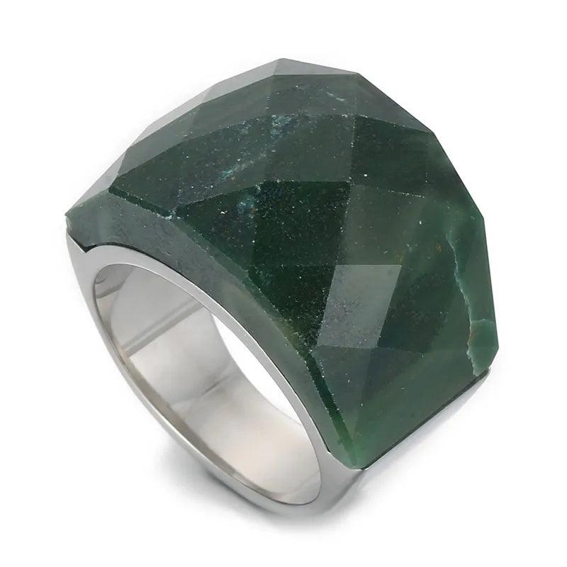 fashion round stainless steel plating inlay natural stone rings 1 piece - Lilah jewellery boutique