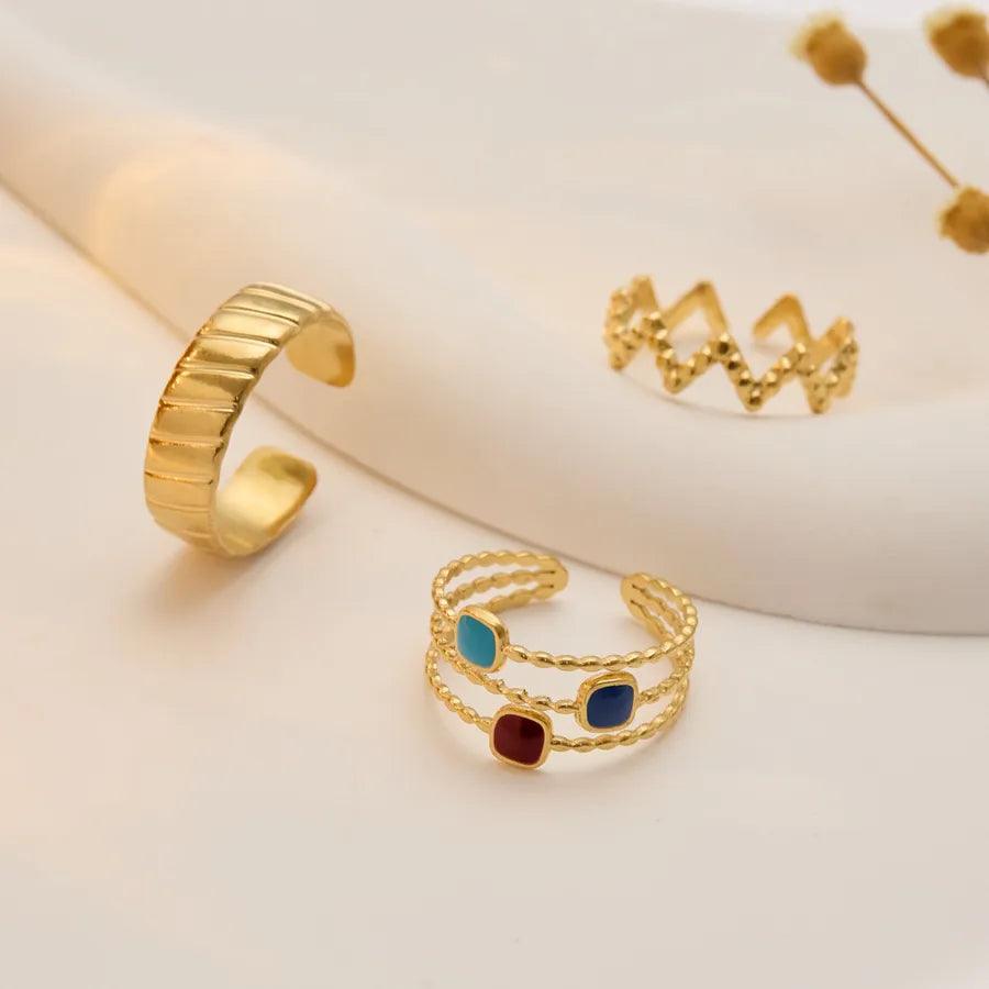 Wholesale Jewelry Fashion Geometric Stainless Steel Artificial Gemstones 18K Gold Plated Plating Rings - Lilah jewellery boutique