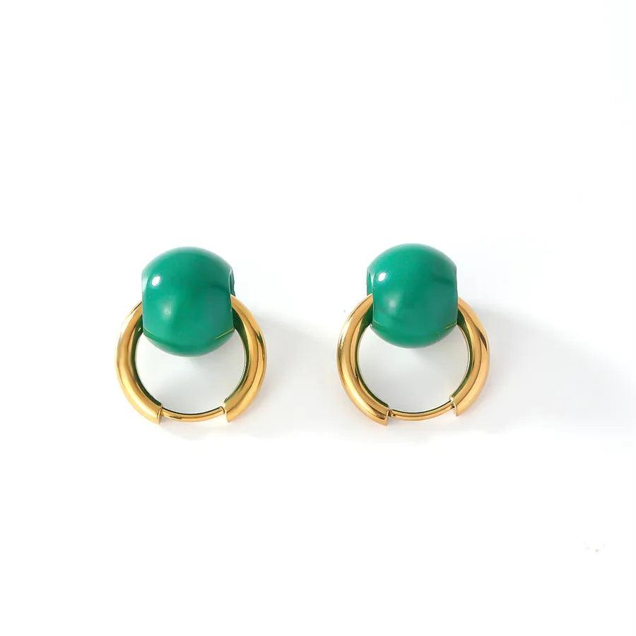 Κρικάκια με χάντρα 304 Stainless Steel natural stone K Gold Plated Earrings - Lilah jewellery boutique