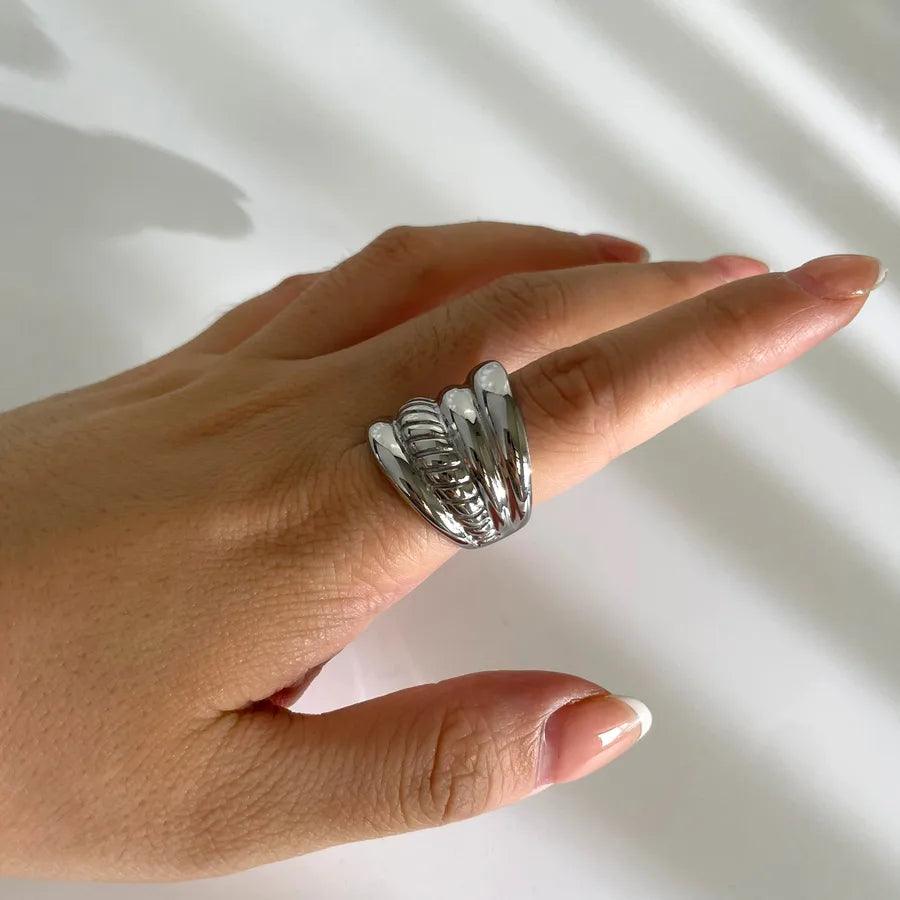 Wholesale Jewelry Nordic Style Simple Style Geometric 316L Stainless Steel 18K Gold Plated Layered Rings - Lilah jewellery boutique