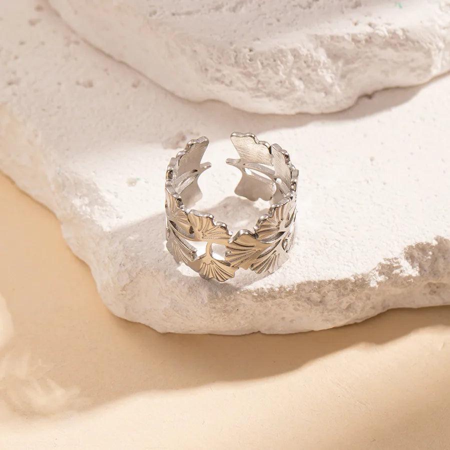 Wholesale Jewelry Simple Style Leaves Solid Color Butterfly Titanium Steel Open Rings - Lilah jewellery boutique