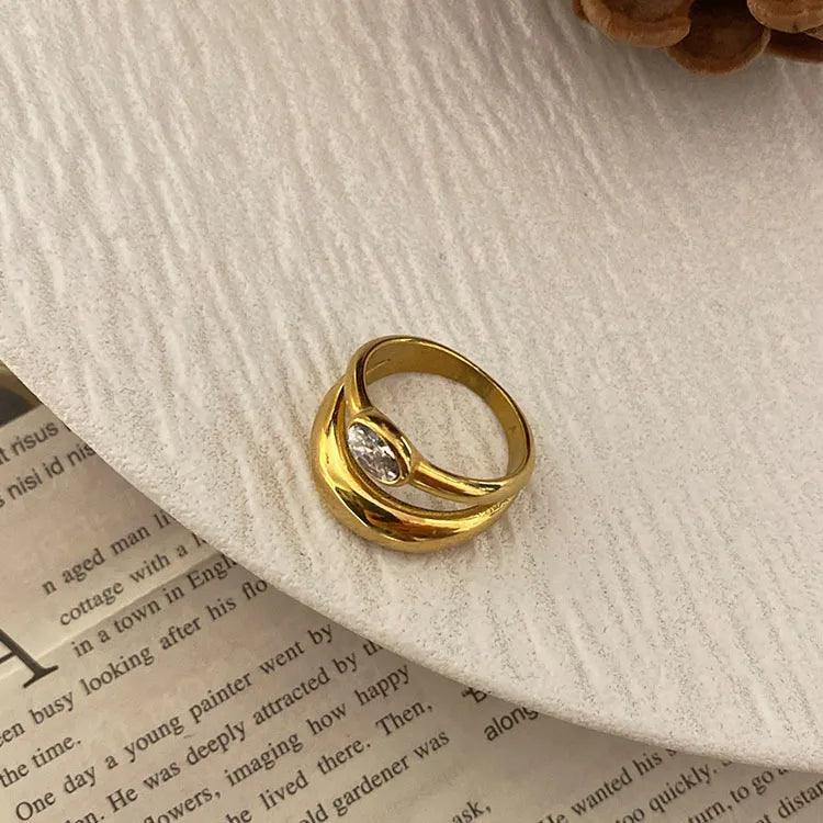 ig style geometric titanium steel pearl plating zircon rings - Lilah jewellery boutique