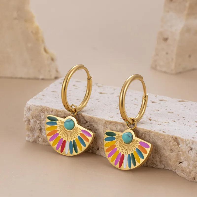 1 Pair Modern Style Semicircle Round Square Plating Inlay 304 Stainless Steel Artificial Gemstones Earrings - Lilah jewellery boutique