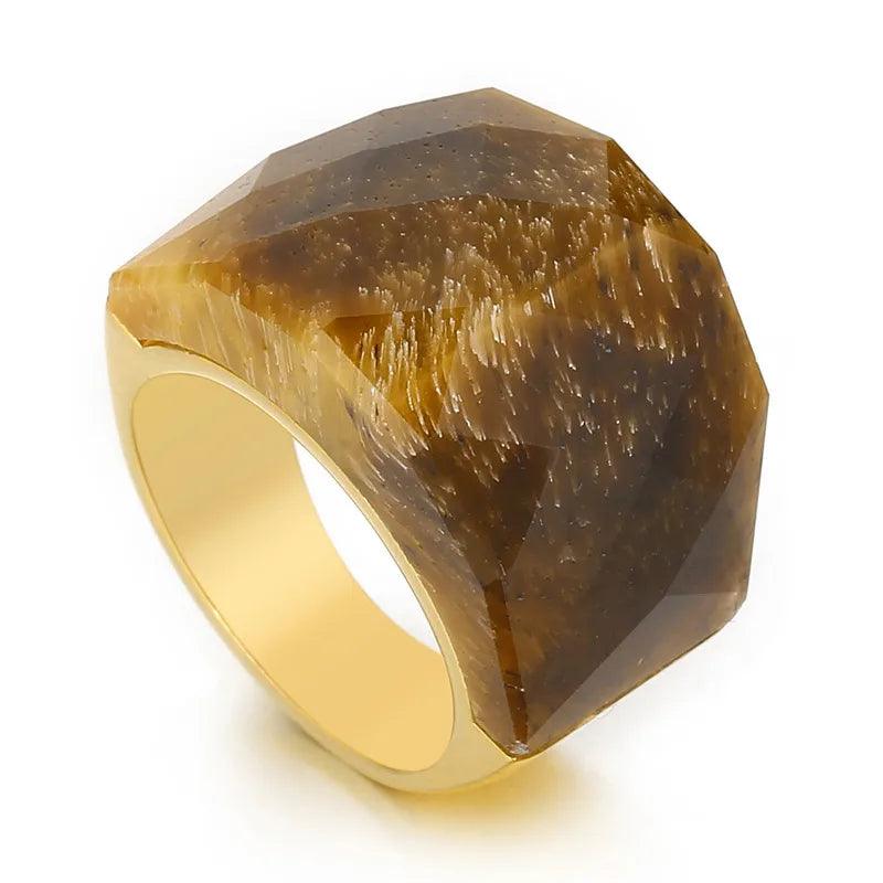 fashion round stainless steel plating inlay natural stone rings 1 piece - Lilah jewellery boutique