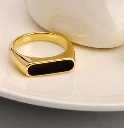 simple style geometric titanium steel inlay shell rings - Lilah jewellery boutique