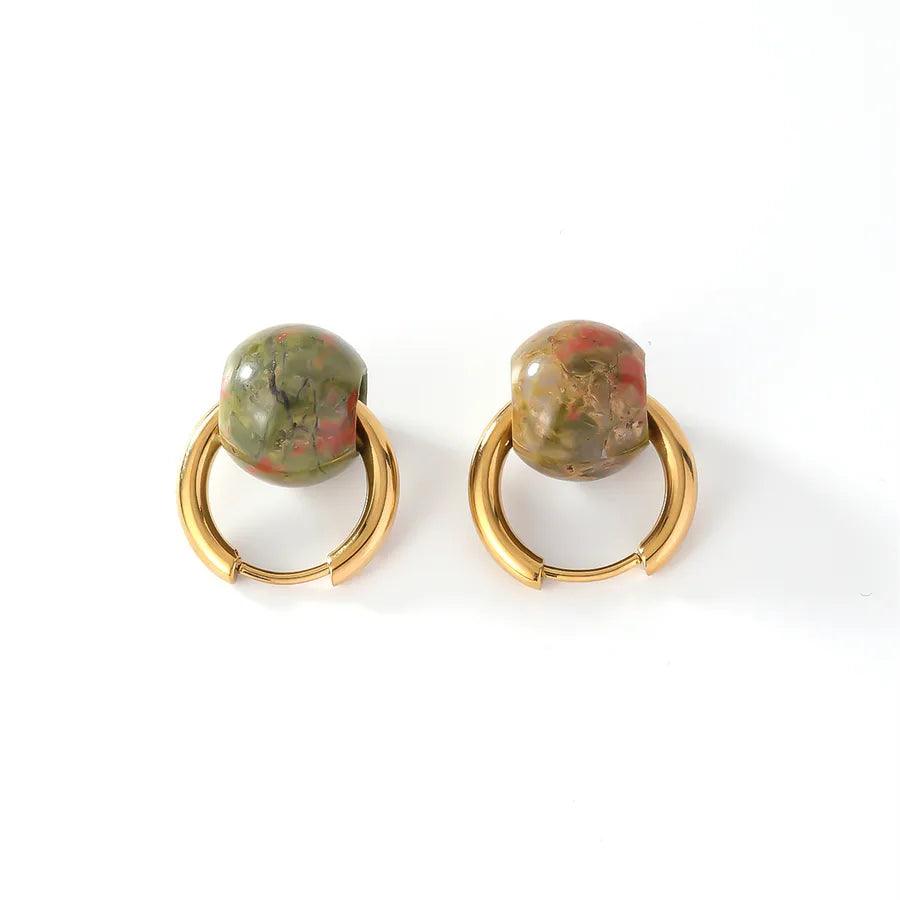 Κρικάκια με χάντρα 304 Stainless Steel natural stone K Gold Plated Earrings - Lilah jewellery boutique
