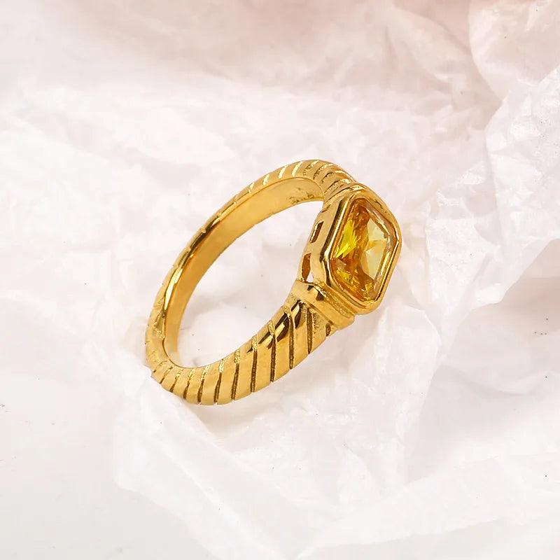 simple style square titanium steel inlay zircon rings - Lilah jewellery boutique