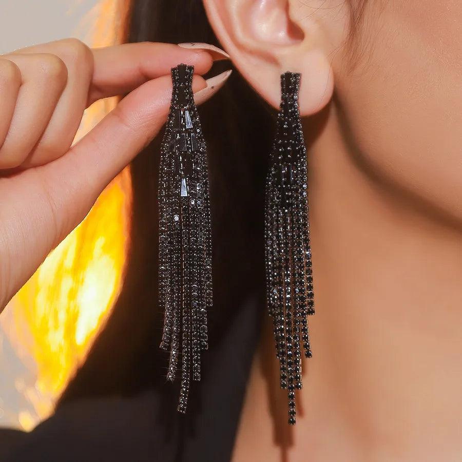 1 Pair Elegant Shiny Solid Color Inlay 304 Stainless Steel Rhinestones Drop Earrings - Lilah jewellery boutique
