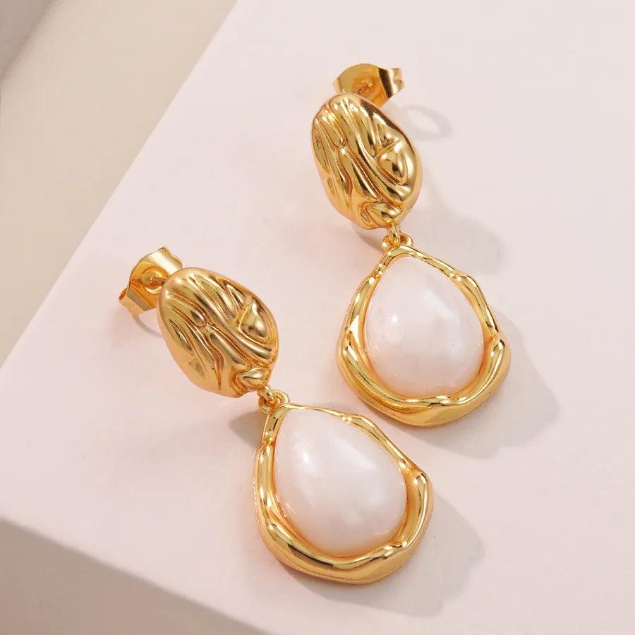 1 Pair Vintage Style Classic Style Streetwear Geometric Inlay 304 Stainless Steel Resin Imitation Gold Drop Earrings - Lilah jewellery boutique