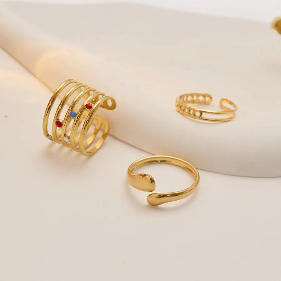 Wholesale Jewelry Fashion Geometric Stainless Steel Artificial Gemstones 18K Gold Plated Plating Rings - Lilah jewellery boutique
