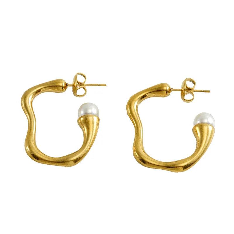 fashion geometric stainless steel irregular gold plated artificial pearls earrings 1 pair - Lilah jewellery boutique