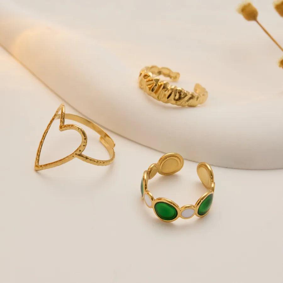 Wholesale Jewelry Fashion Geometric Stainless Steel Artificial Gemstones 18K Gold Plated Plating Rings - Lilah jewellery boutique
