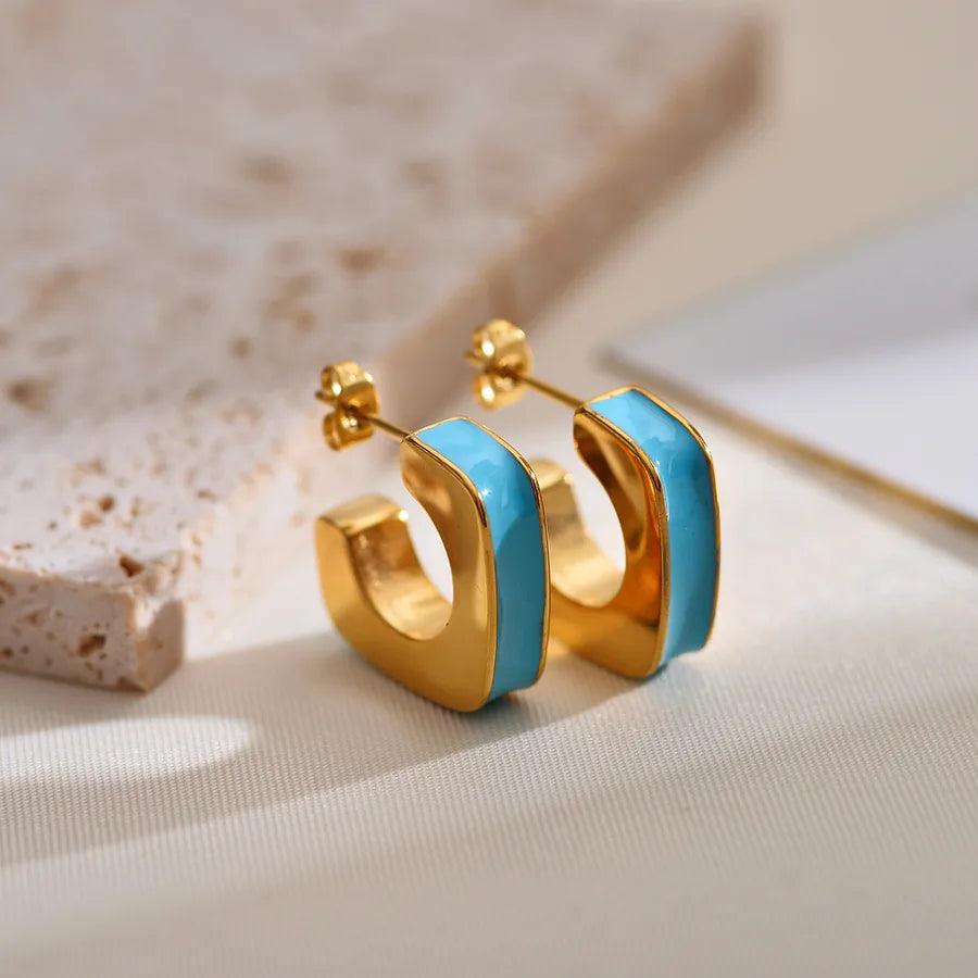 1 Pair Elegant Simple Style Geometric Enamel Plating Stainless Steel Gold Plated Ear Studs - Lilah jewellery boutique