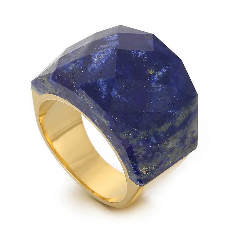 fashion round stainless steel plating inlay natural stone rings 1 piece - Lilah jewellery boutique