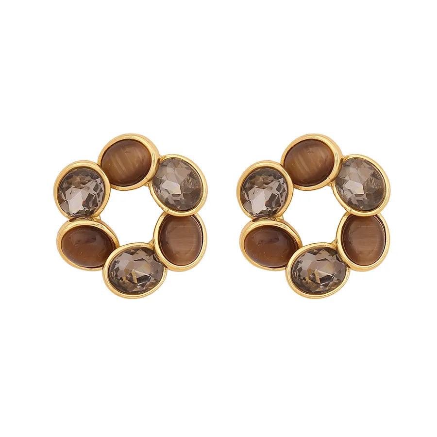 1 Pair Elegant Simple Style Round Inlay 304 Stainless Steel Opal Glass 18K Gold Plated Ear Studs - Lilah jewellery boutique