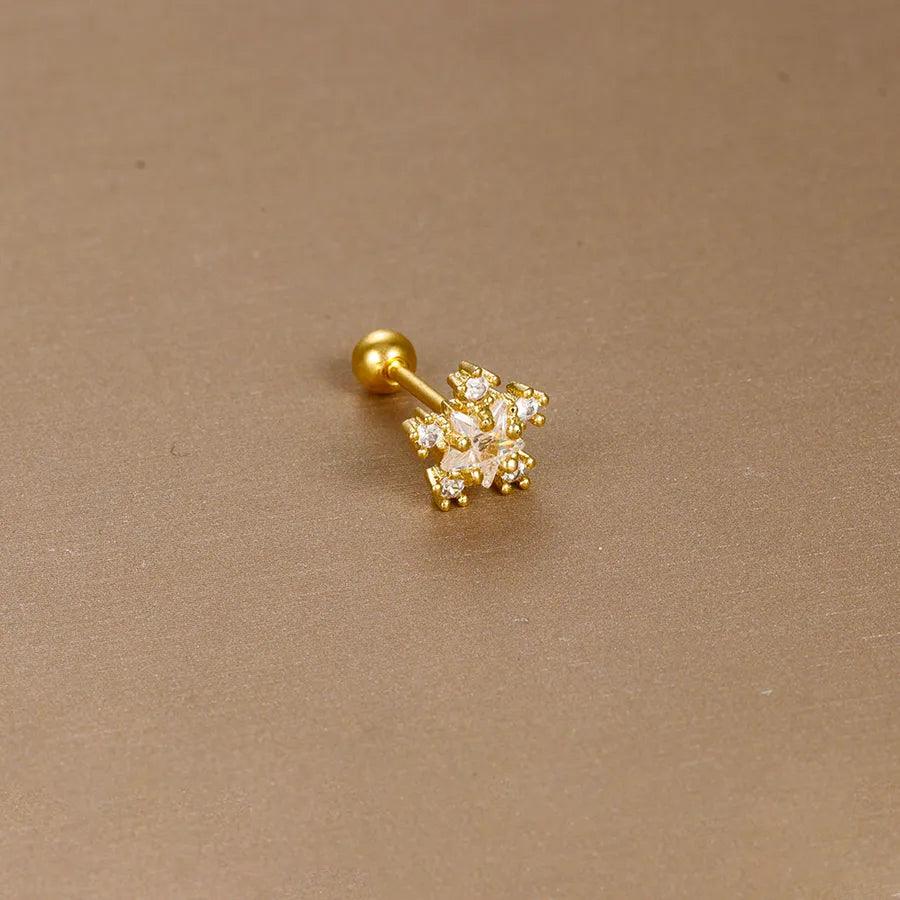 1 piece sweet simple style flower plating inlay titanium steel zircon ear studs - Lilah jewellery boutique