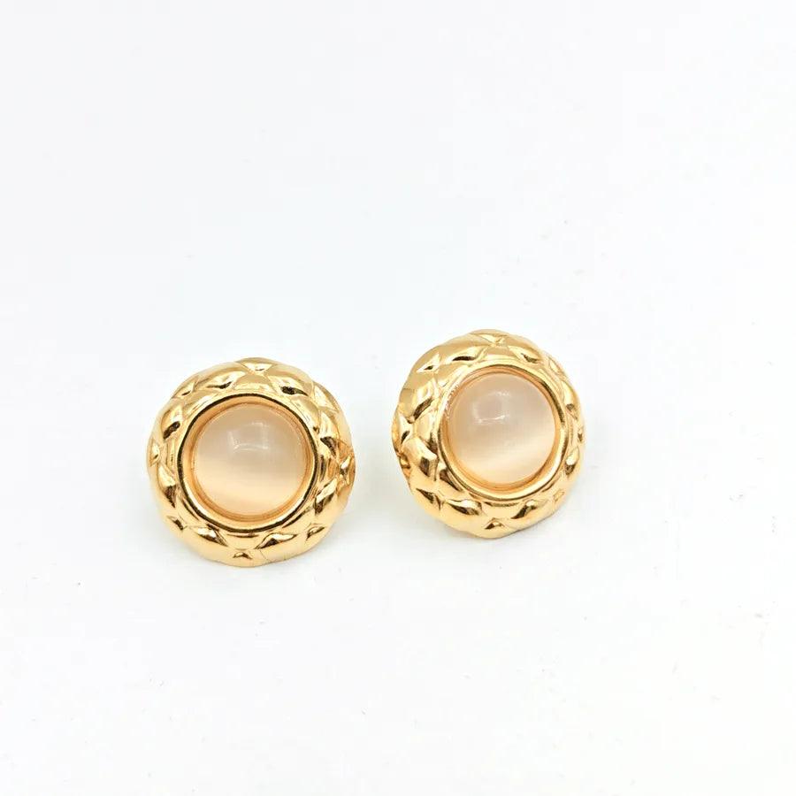 Σκουλαρίκια με πέτρες Round Inlay 304 Stainless Steel Artificial Gemstones Natural Stone Ear Studs - Lilah jewellery boutique