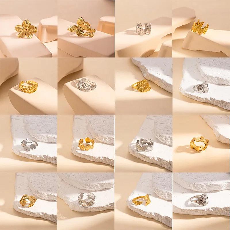 Wholesale Jewelry Simple Style Leaves Solid Color Butterfly Titanium Steel Open Rings - Lilah jewellery boutique