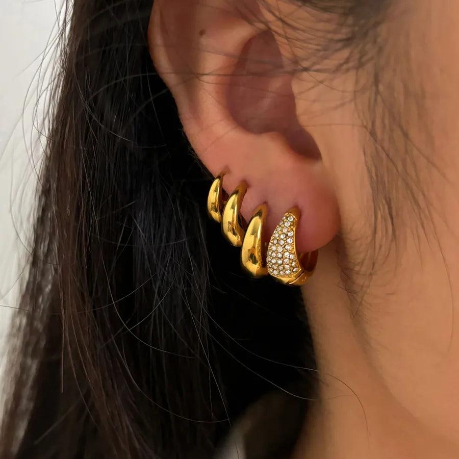 Κρικάκια σε διάφορα μεγεθη 316L Stainless Steel Rhinestones 18K Gold Plated Earrings - Lilah jewellery boutique