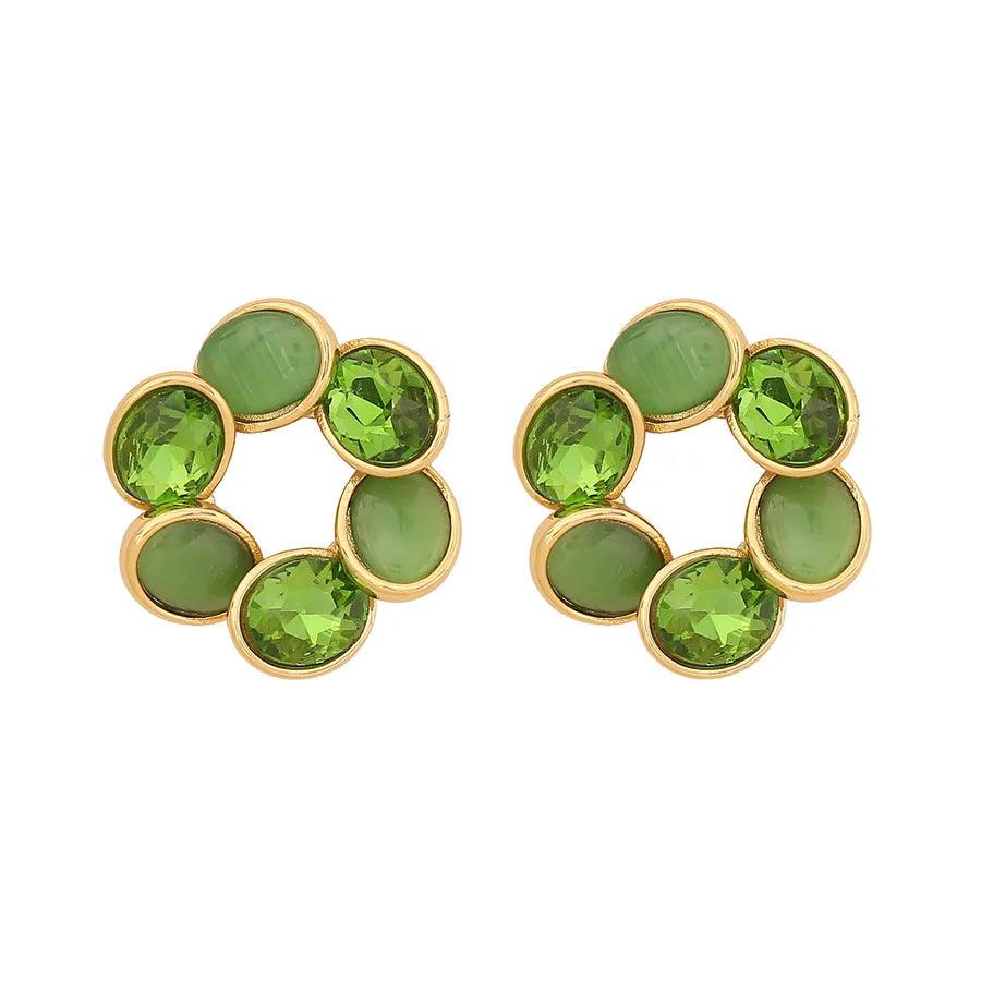 1 Pair Elegant Simple Style Round Inlay 304 Stainless Steel Opal Glass 18K Gold Plated Ear Studs - Lilah jewellery boutique