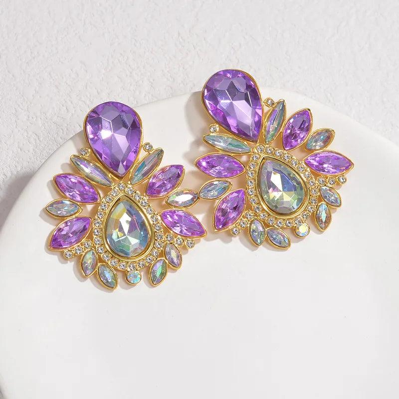 Σκουλαρίκια με στρας IG Style 304 Stainless Steel Rhinestones Ear Studs - Lilah jewellery boutique