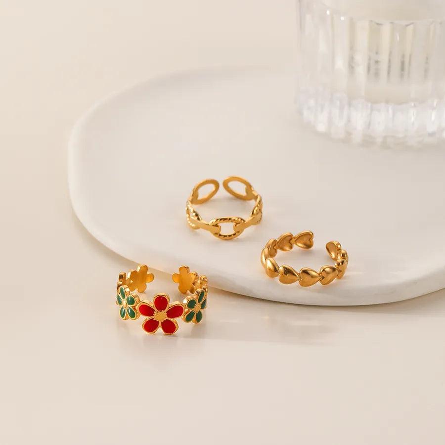 Wholesale Jewelry Fashion Geometric Stainless Steel Artificial Gemstones 18K Gold Plated Plating Rings - Lilah jewellery boutique