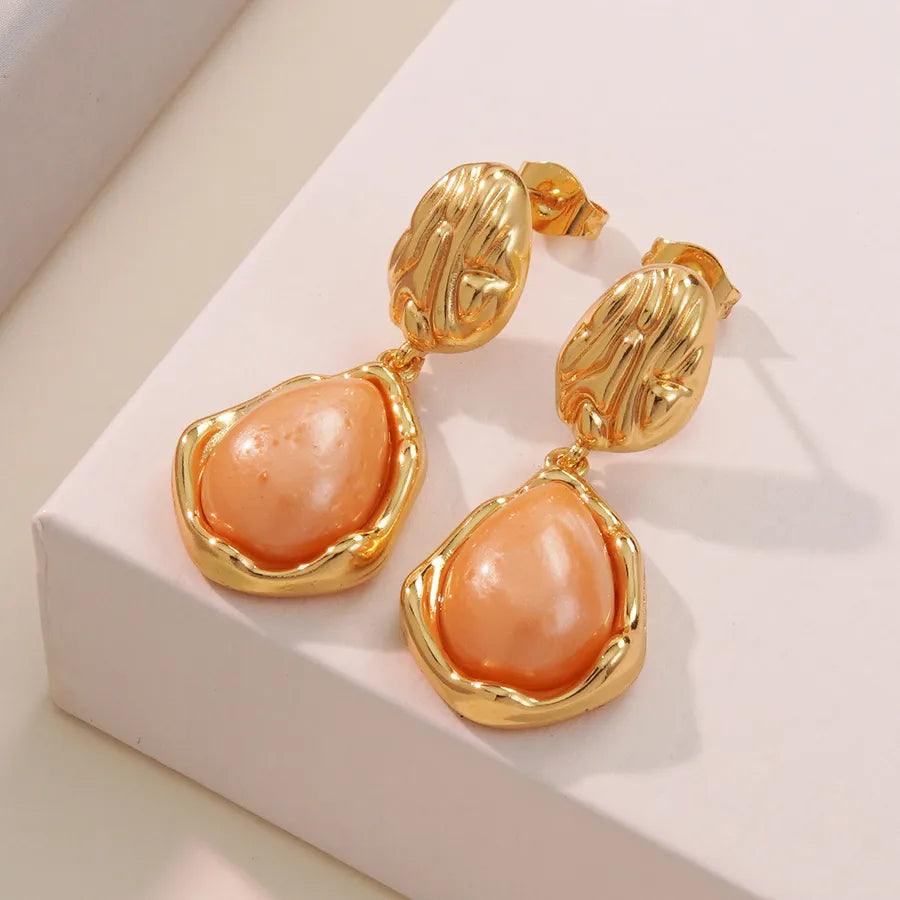 1 Pair Vintage Style Classic Style Streetwear Geometric Inlay 304 Stainless Steel Resin Imitation Gold Drop Earrings - Lilah jewellery boutique