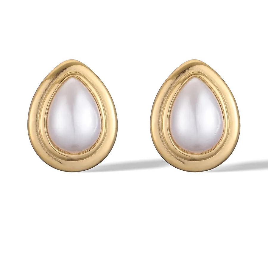 1 Pair Retro Simple Style Water Droplets Plating Inlay 304 Stainless Steel Pearl 18K Gold Plated Ear Studs - Lilah jewellery boutique