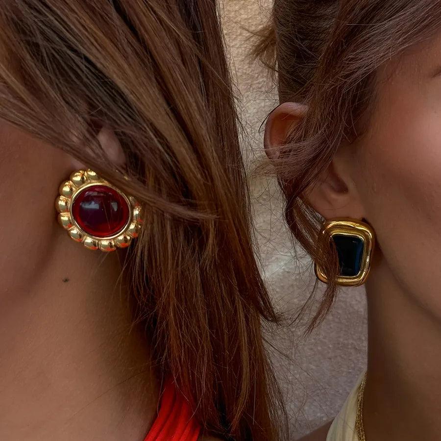 1 Pair Vintage Style Classic Style Geometric Plating 304 Stainless Steel Agate Ear Studs - Lilah jewellery boutique