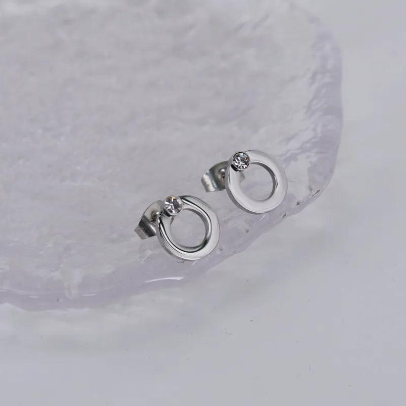 1 Pair Simple Style Round Plating Inlay 304 Stainless Steel Artificial Diamond 18K Gold Plated Stainless Steel Earrings - Lilah jewellery boutique