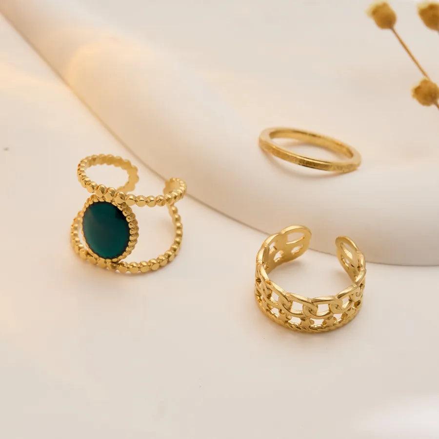 Wholesale Jewelry Fashion Geometric Stainless Steel Artificial Gemstones 18K Gold Plated Plating Rings - Lilah jewellery boutique