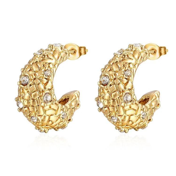1 Pair Simple Style U Shape Inlay 304 Stainless Steel Rhinestones 18K Gold Plated Ear Studs - Lilah jewellery boutique