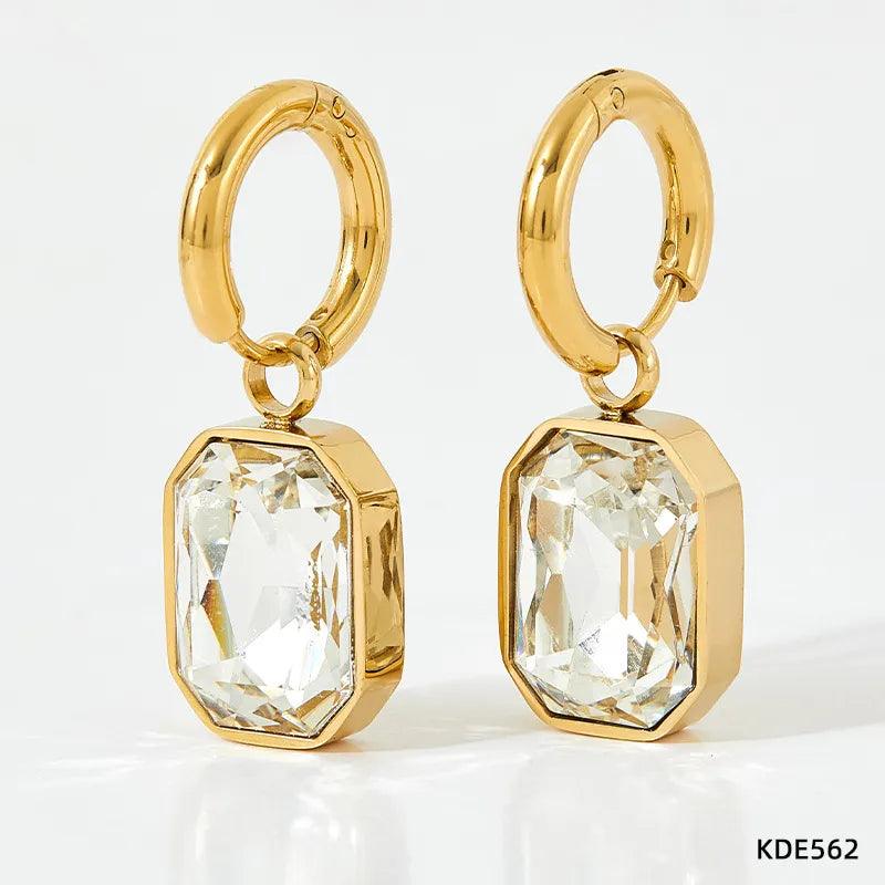 Σκουλαρίκια κρίκοι με στρας stainless steel glass drop earrings - Lilah jewellery boutique