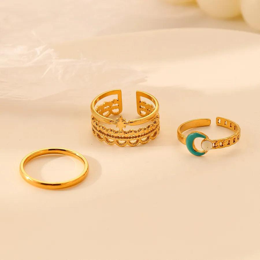 Wholesale Jewelry Fashion Geometric Stainless Steel Artificial Gemstones 18K Gold Plated Plating Rings - Lilah jewellery boutique