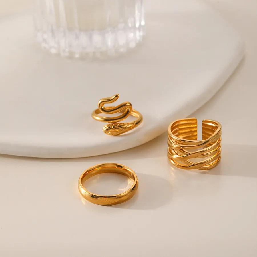 Wholesale Jewelry Fashion Geometric Stainless Steel Artificial Gemstones 18K Gold Plated Plating Rings - Lilah jewellery boutique