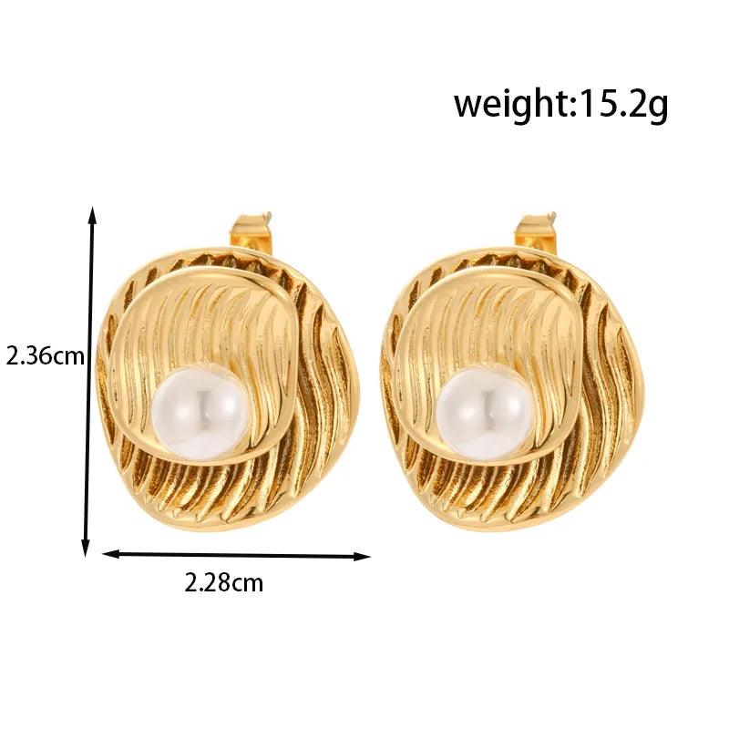 1 Pair IG Style Vintage Style French Style Geometric Butterfly Pleated Inlay 304 Stainless Steel Pearl Ear Studs - Lilah jewellery boutique