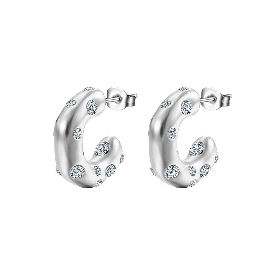 1 Pair Fashion C Shape Plating Inlay 304 Stainless Steel Zircon 18K Gold Plated Ear Studs - Lilah jewellery boutique